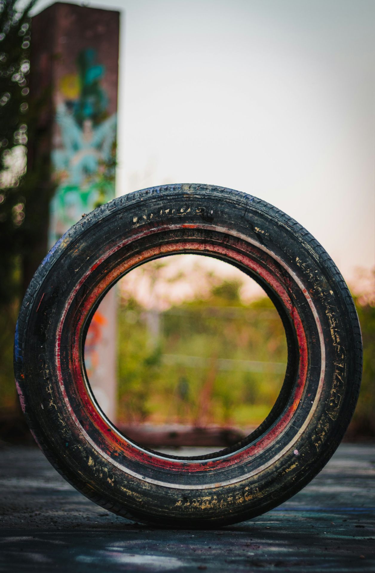 a close up of a tire on the ground